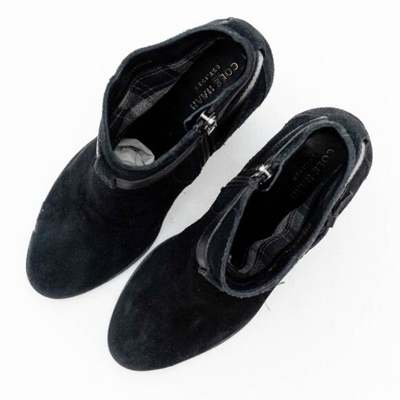 Cole Haan Black Suede Ankle Boots Booties With Buckle Detail Size 6.5 - Picture 2 of 10
